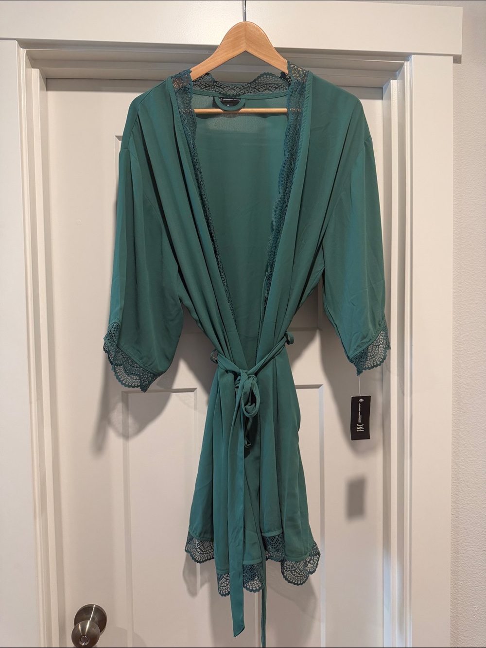 INC International Concepts Green Lace-Trim Short Robe-NWT